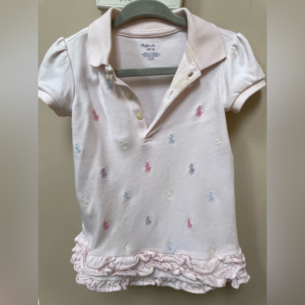 Ralph Lauren Light Pink Polo Dress with Multicolor Pony Embroidery size 12M